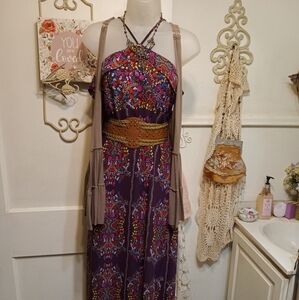 Monteau Floral Flounced Bodice Maxi w/Belt and Shrug